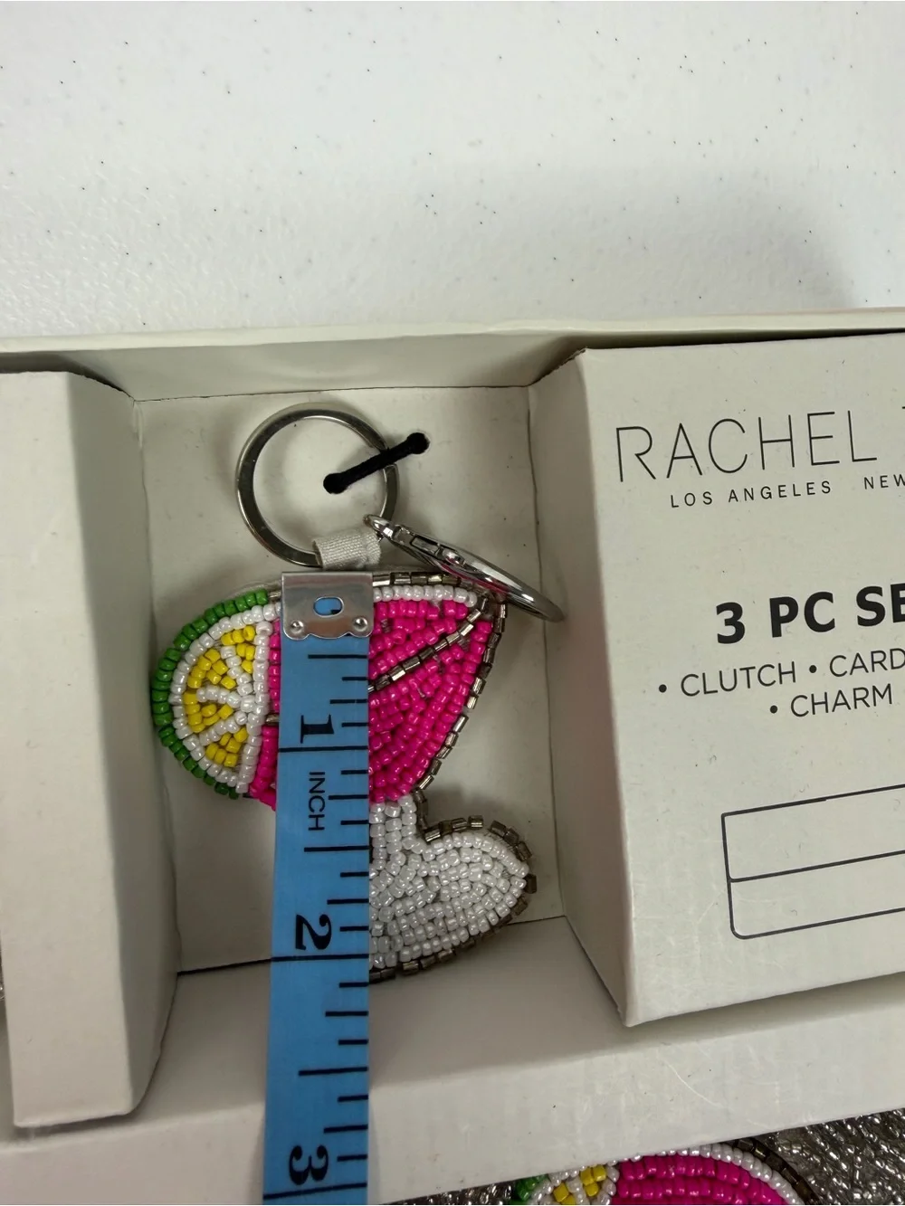 NWT‎ $98 Rachel Zoe 3 Pc Set Beaded Pink Margarita Silver Clutch Card Case Charm